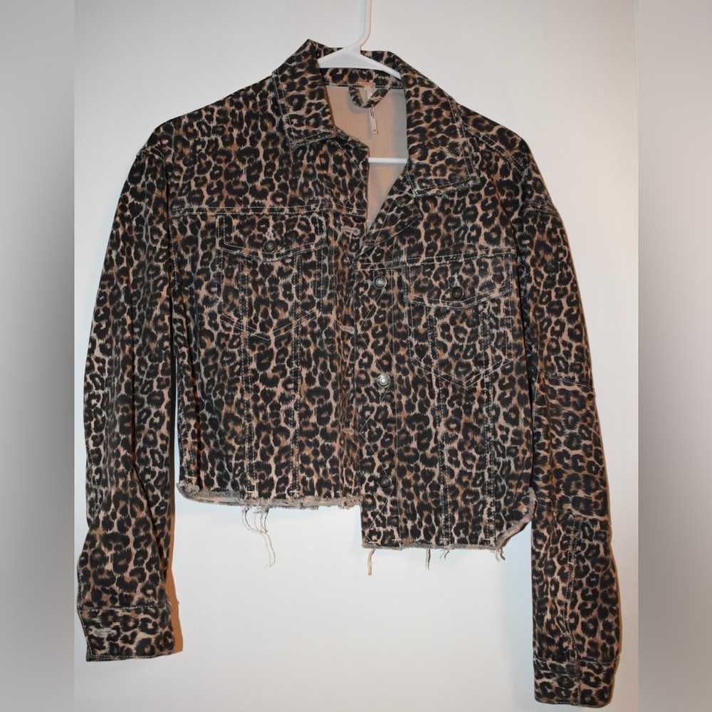 Free People Cheetah Cropped Denim Jacket